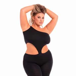 Pink Lipstick Cropped Catsuit - Plus Size