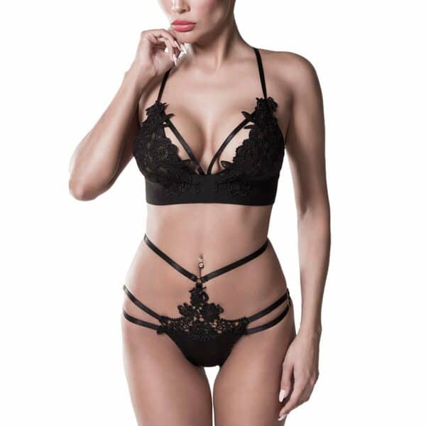 Grey Velvet Erotisches Dessous-Set mit floraler Spitze