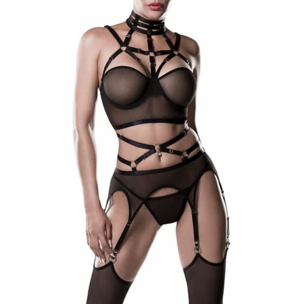 Grey Velvet Harness-Set aus Mesh